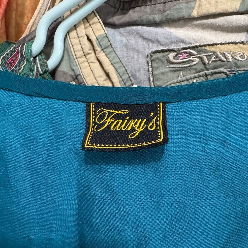 Fairy Core Teal and Black Velour Beaded Tunic