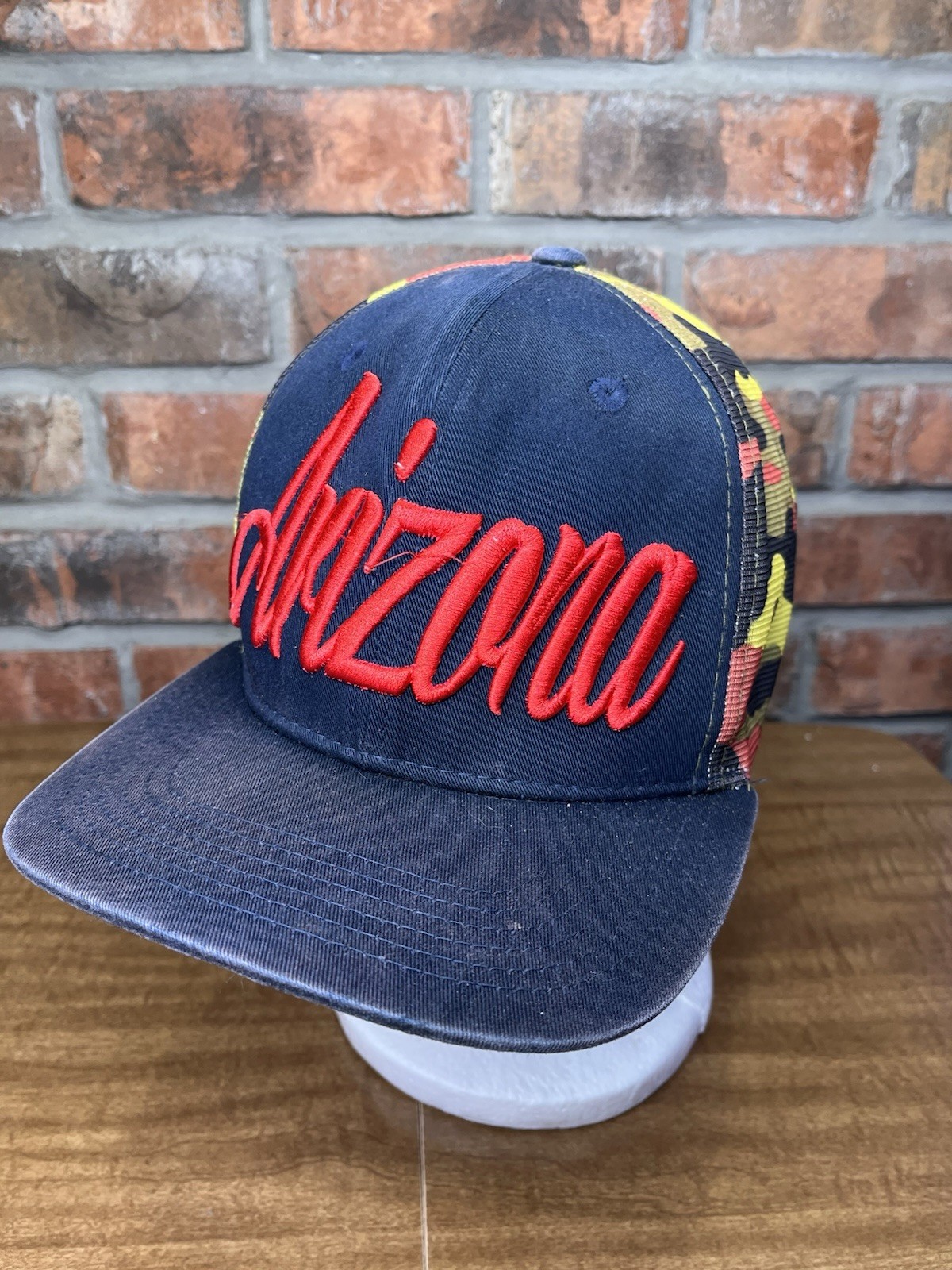 Arizona Red Raised Embroidered Logo Mesh Breathable Camo Top Level Snapback Hat