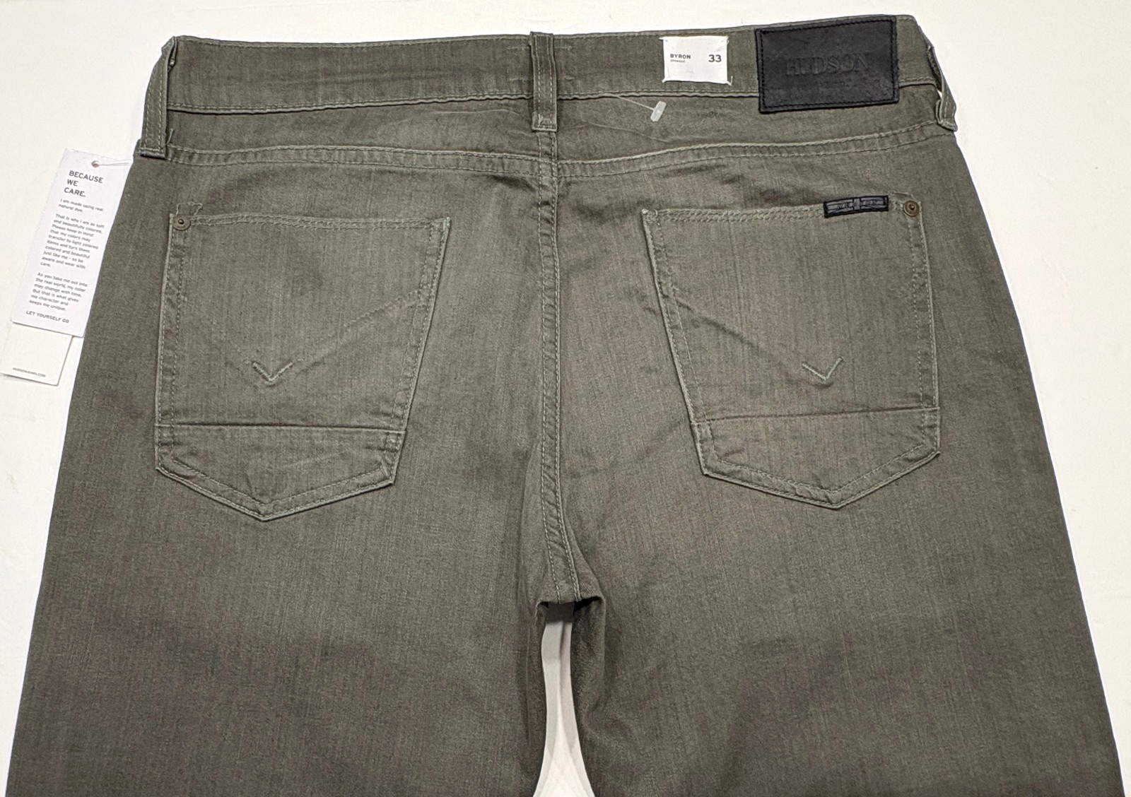 HUDSON BYRON NWT$195 STRAIGHT GREEN JEANS BUTTON FLY 97.5% COTTON USA-MADE SZ 33