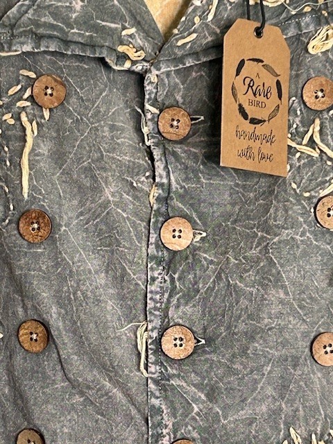 #1396 A Rare Bird Chambray Knotted Floral Mixed Shabby Chic Shirt/Jacket NWT