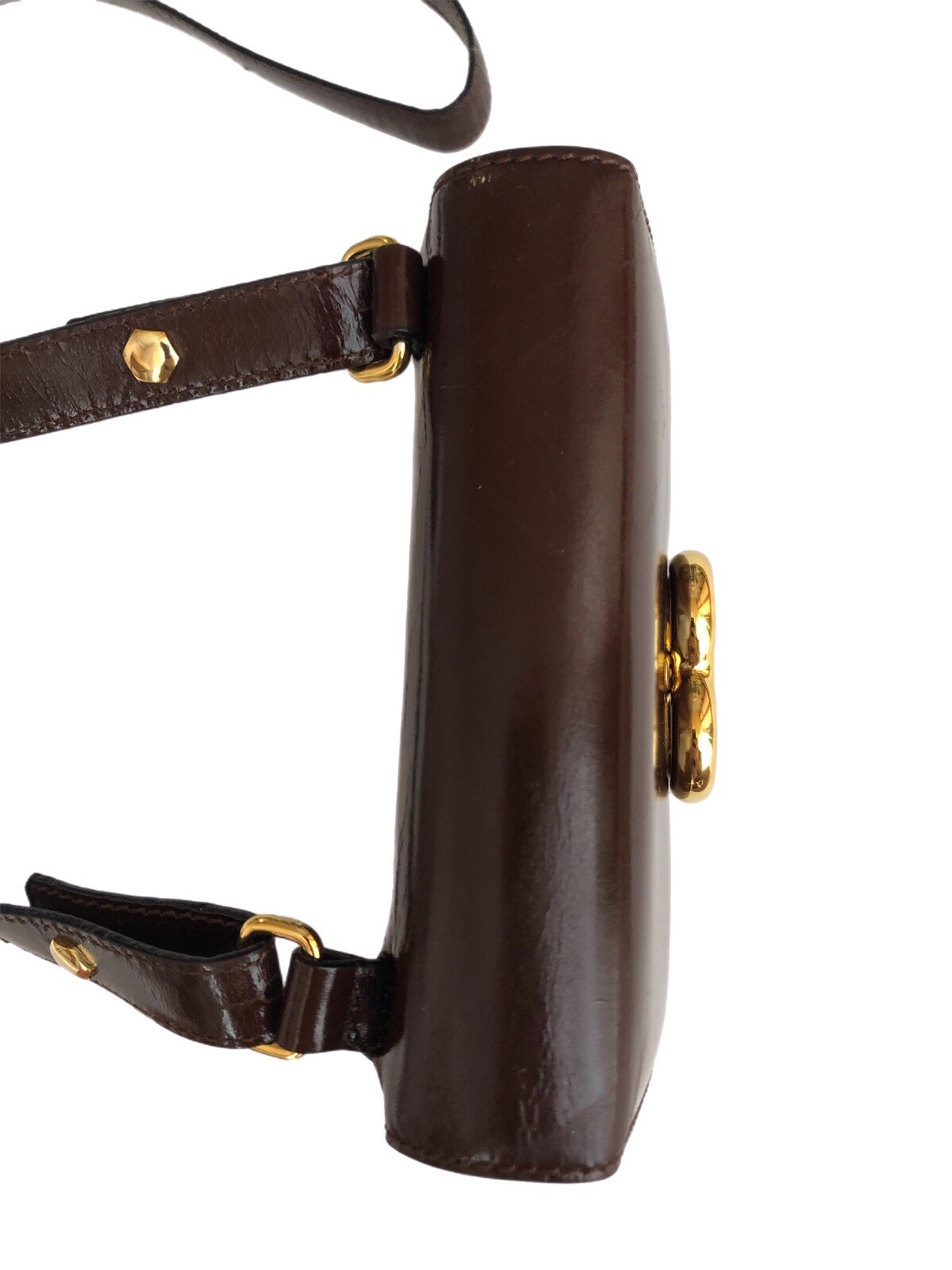 MOSCHINO Redwall Vintage Brown Leather Heart Shoulder Crossbody Belt Small Bag