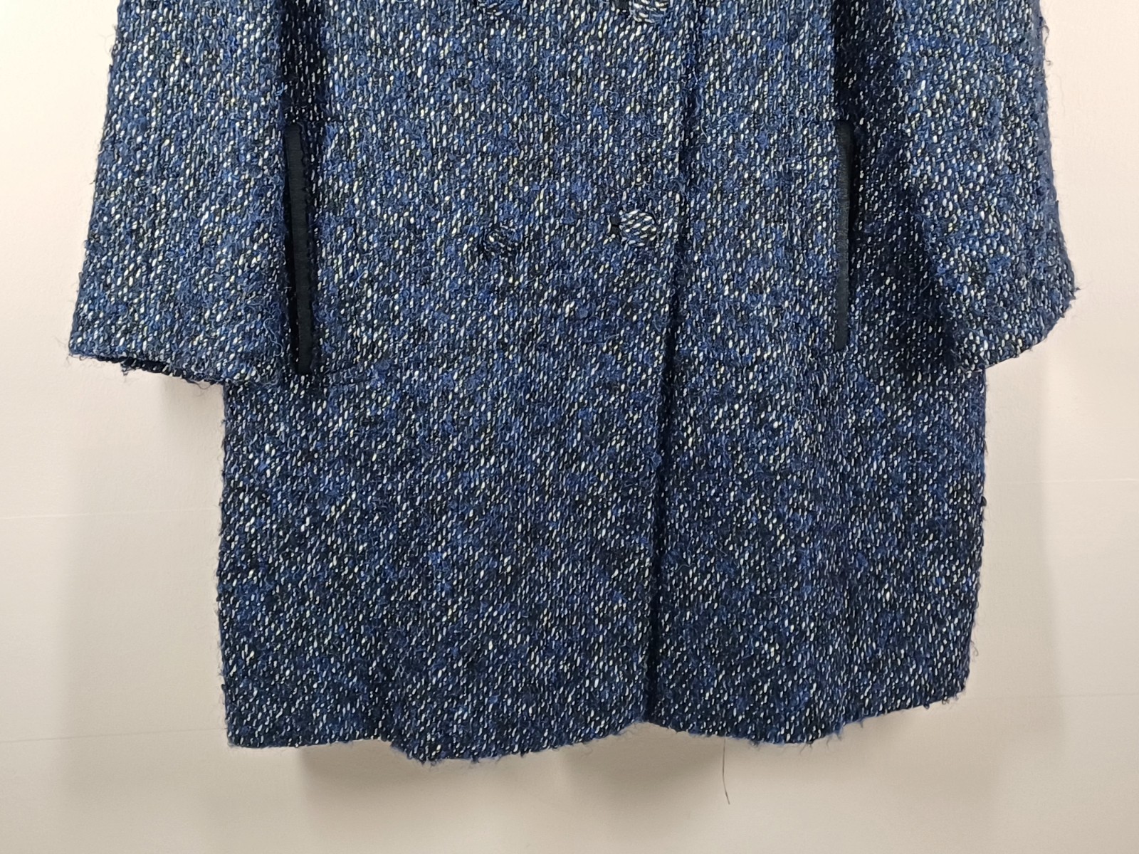 Jaeger Overcoat Womens Medium Navy Blue Virgin Wool Alpaca Blend Double Breasted