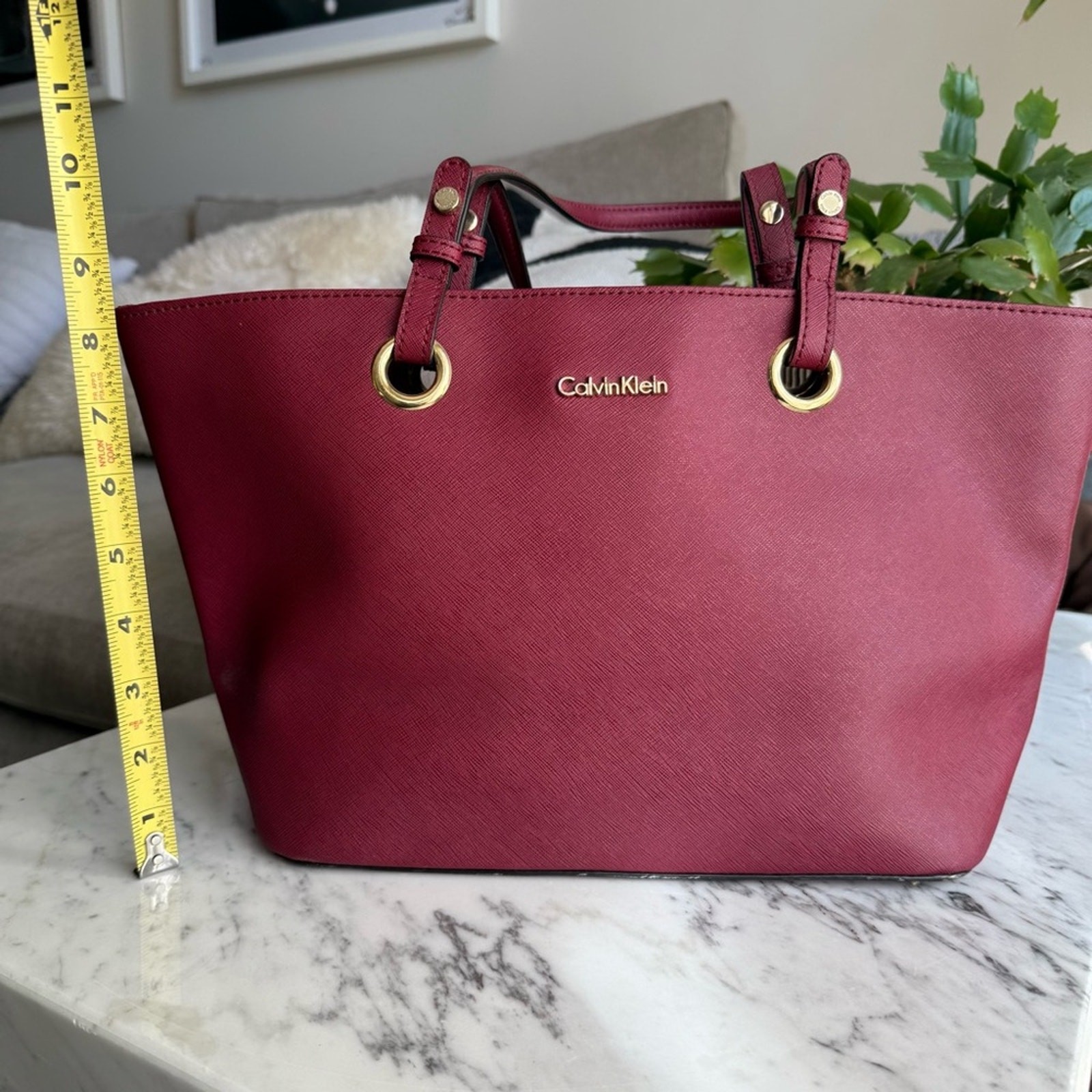 Calvin Klein Saffiano Leather Tote Bag – Burgundy