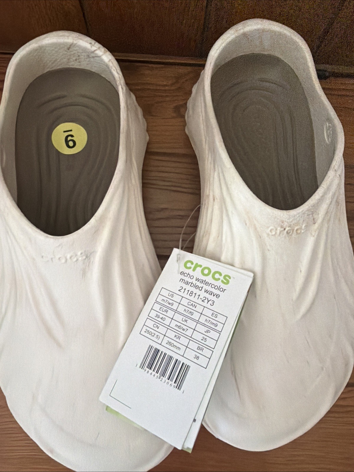Crocs Echo Watercolor Marble Bone Tan Wave LiteRide Footbed Ultra Comfort W9 M7