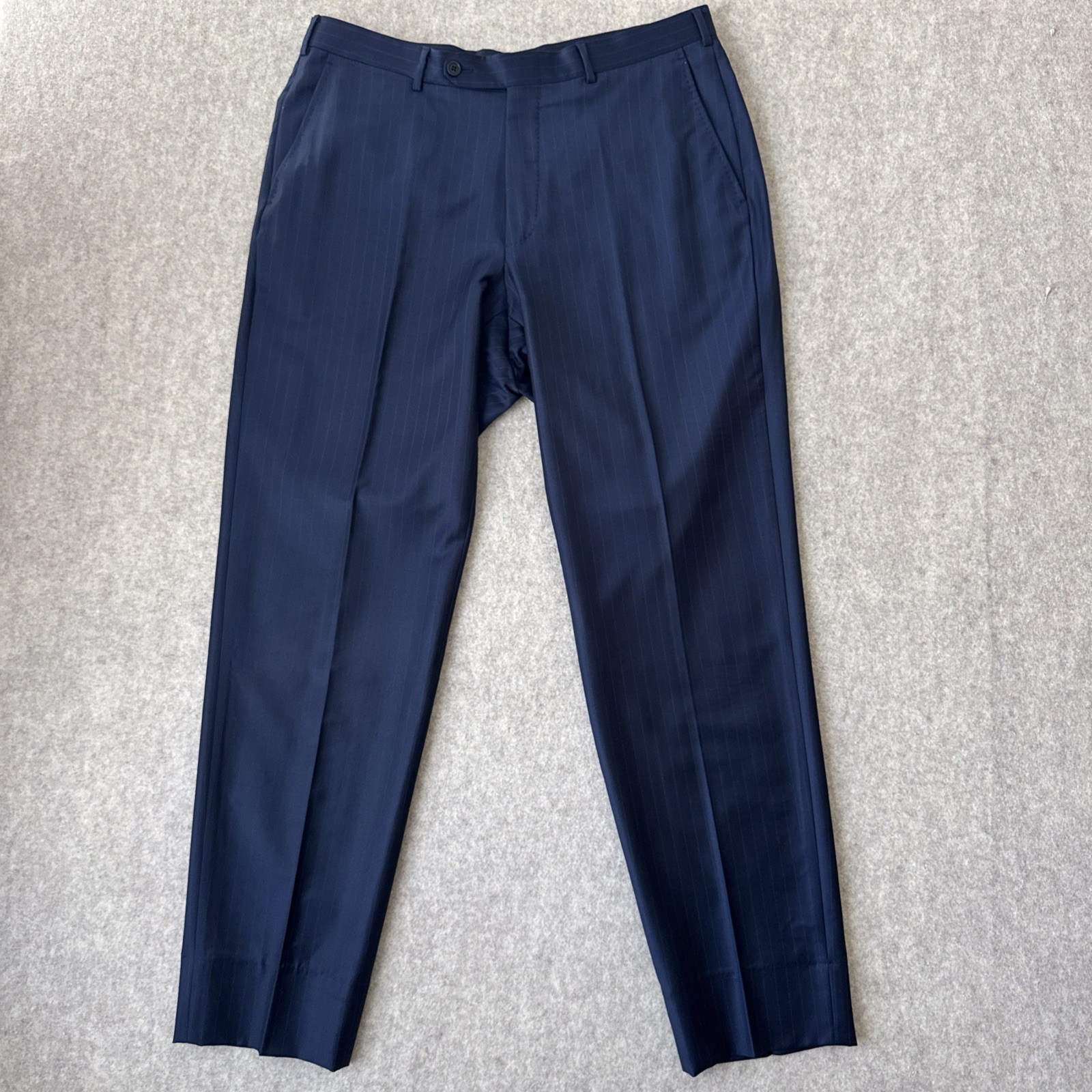 Ermenegildo Zegna Trofeo Suit Mens 54L Blue Pinstriped Wool 36×32 Tailored Fit