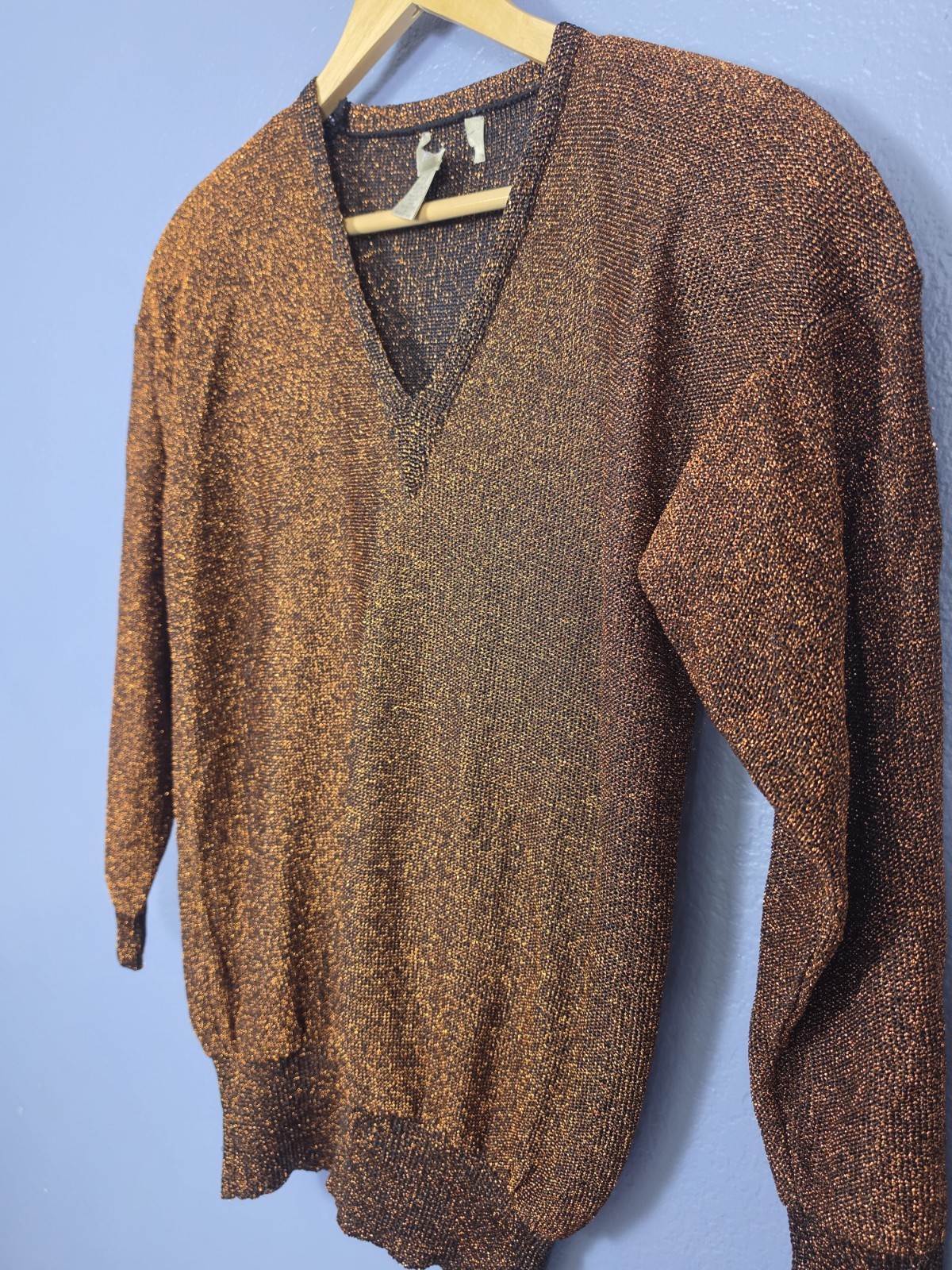 Vtg 80s/90s Mims Cole Metallic Bronze Gold Knit Sweater