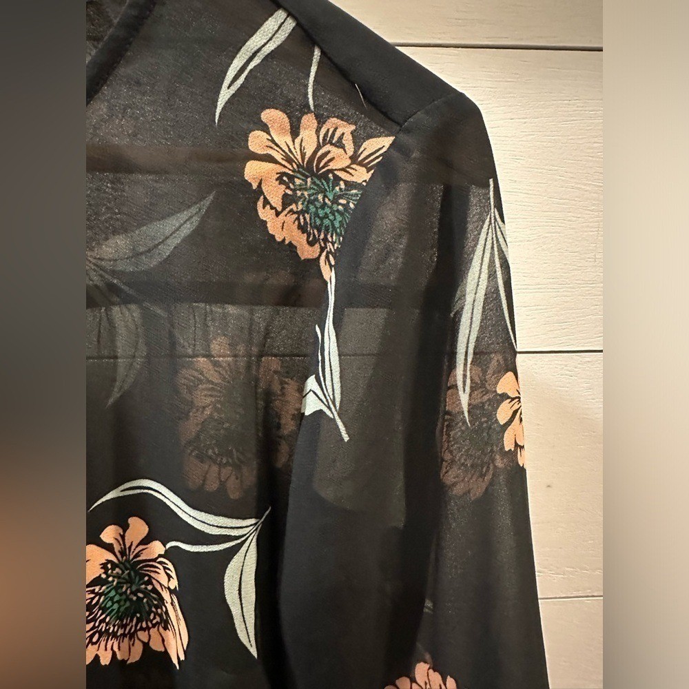 CAbi Chic Black Floral Sheer Blouse- size XS