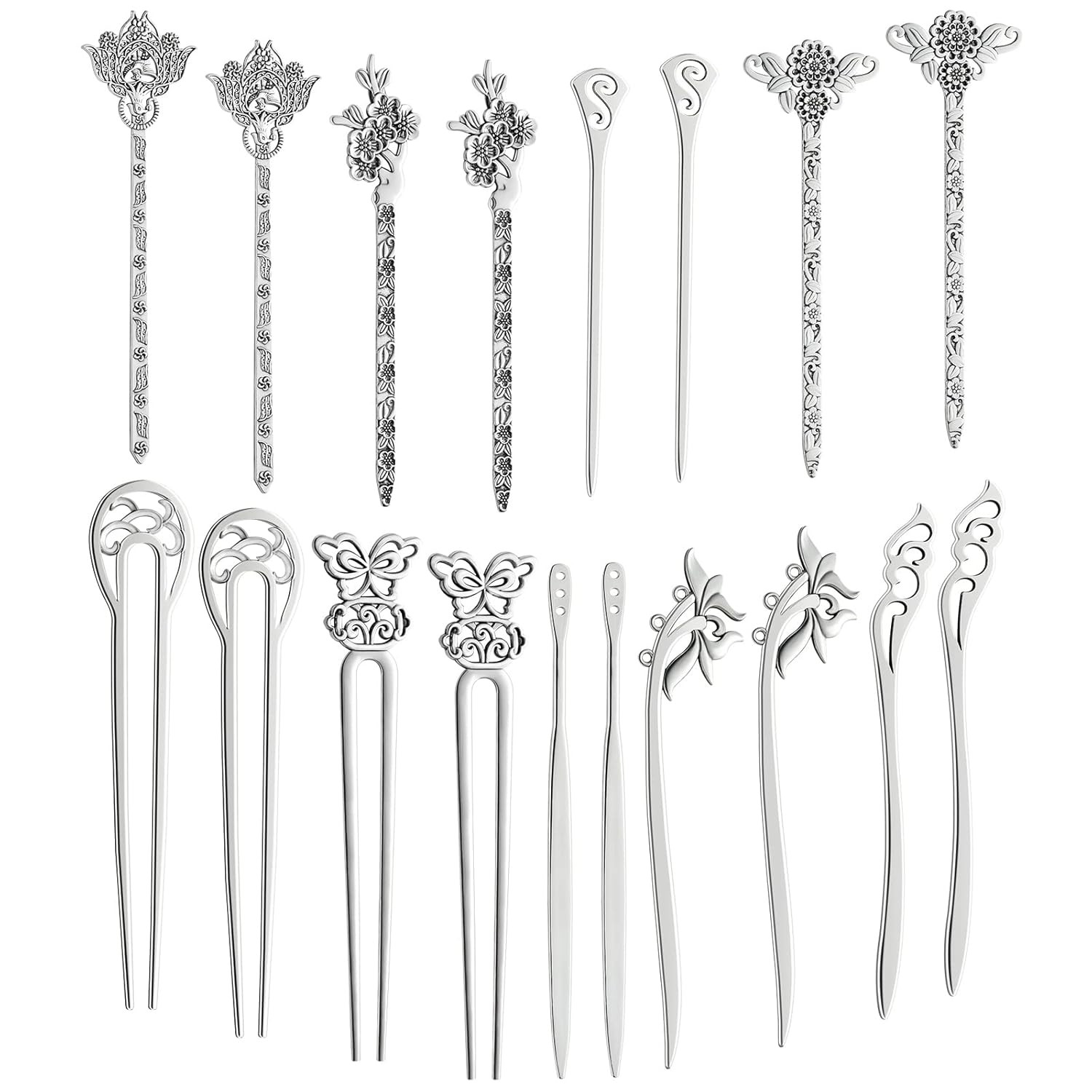 TUPARKA 18 PCS Silver Hair Sticks Vintage Hair Pins Chinese Women Hair Chopstick