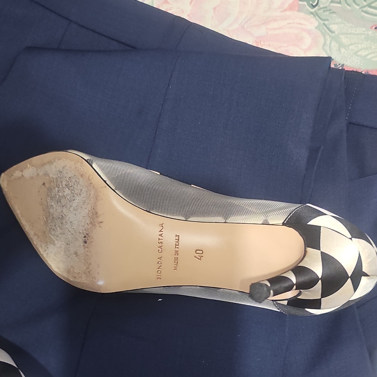Bionda Castana Mesh Geometric Pointed Toe Pumps Black White Beige Women US 8