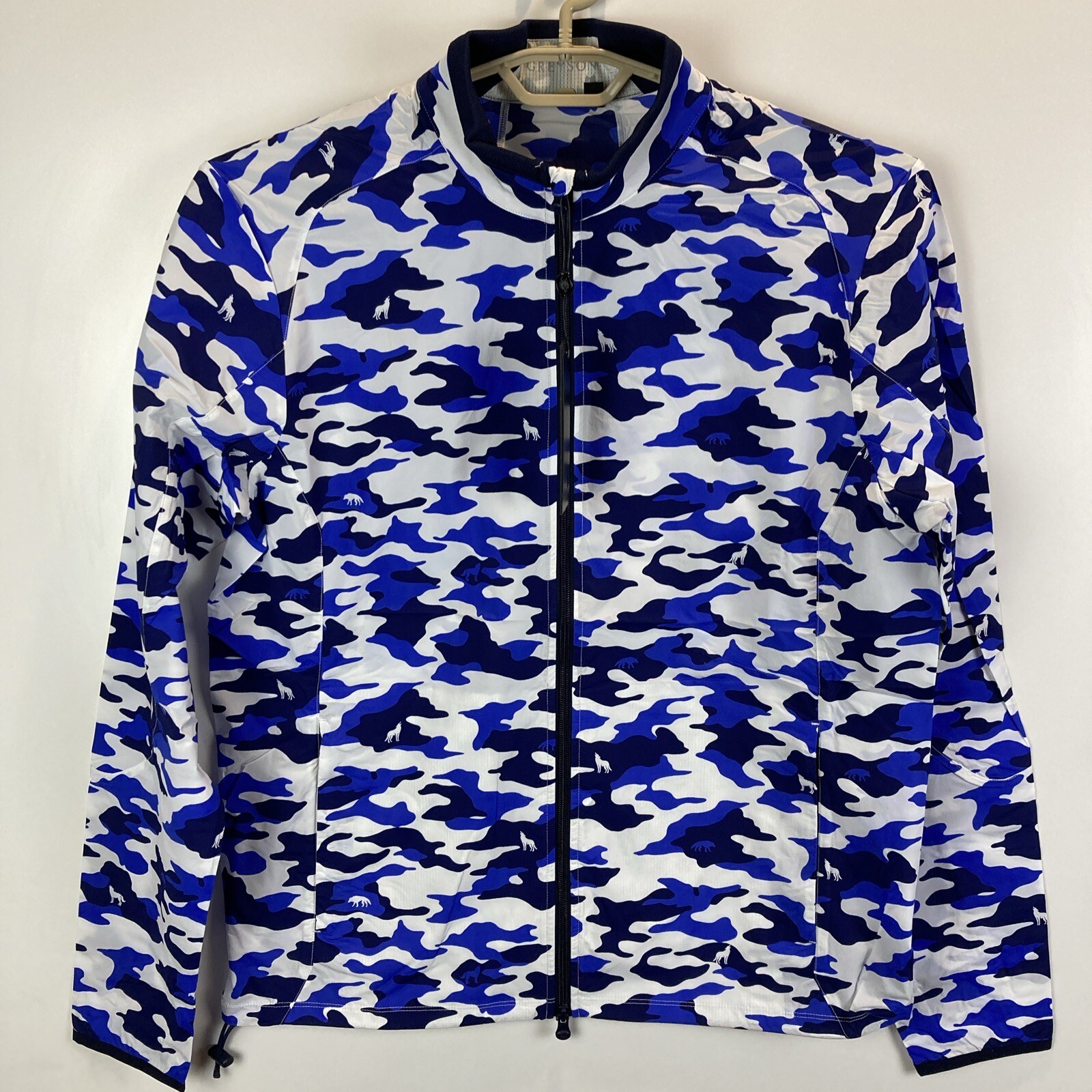 Greyson Trailwolf Golf Jacket Large Cobalt Blue Camo Full Zip Windbreaker Shell