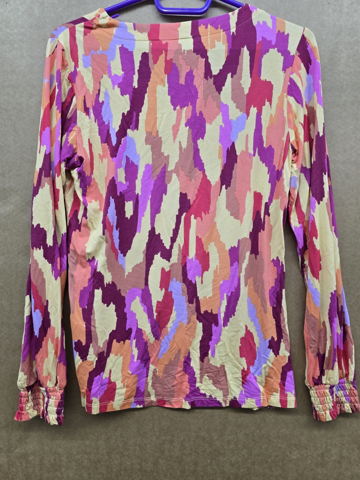 Belle by Kim Gravel Multicolor Abstract V-Neck Long Sleeve Stretch Knit Top XXS