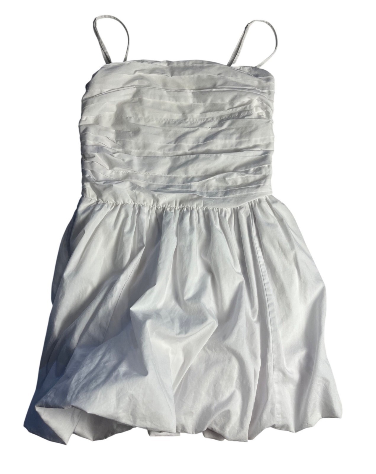 Hollister Womens White L Tall spaghetti strap Ruched Bubble Hem Dress Smocked