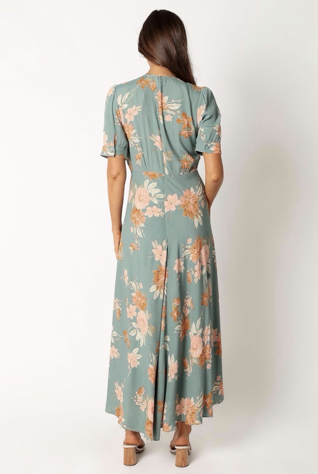 Petal & Pup Frampton Midi Dress M Blue Floral V-Neck Short Sleeve Button Front