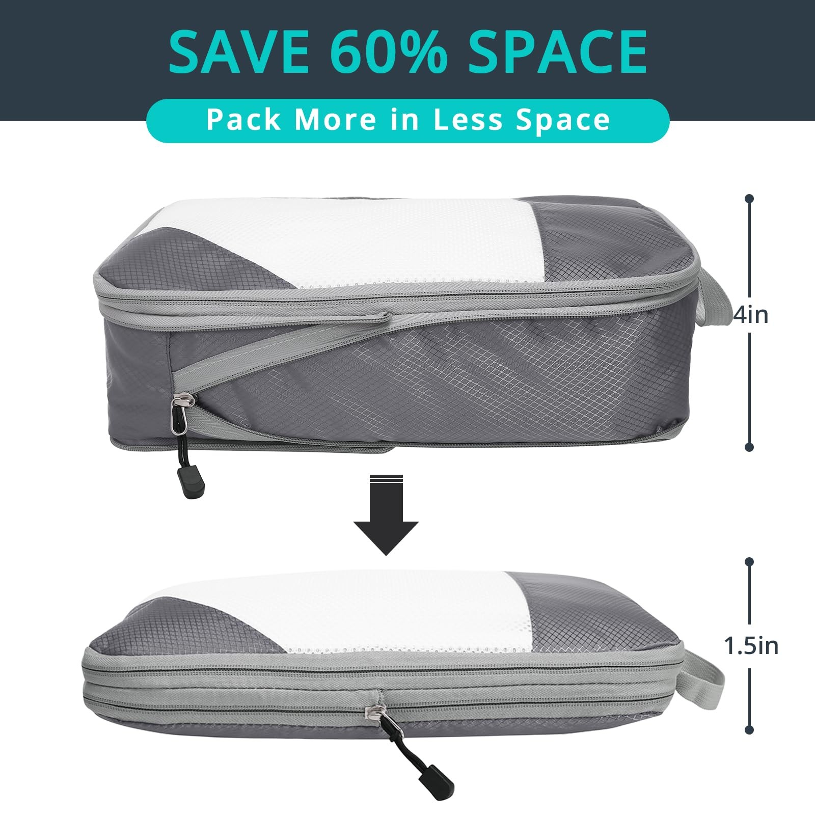 NICOSHOW 6 Set Compression Packing Cubes for Travel – 6 pcs, Grey