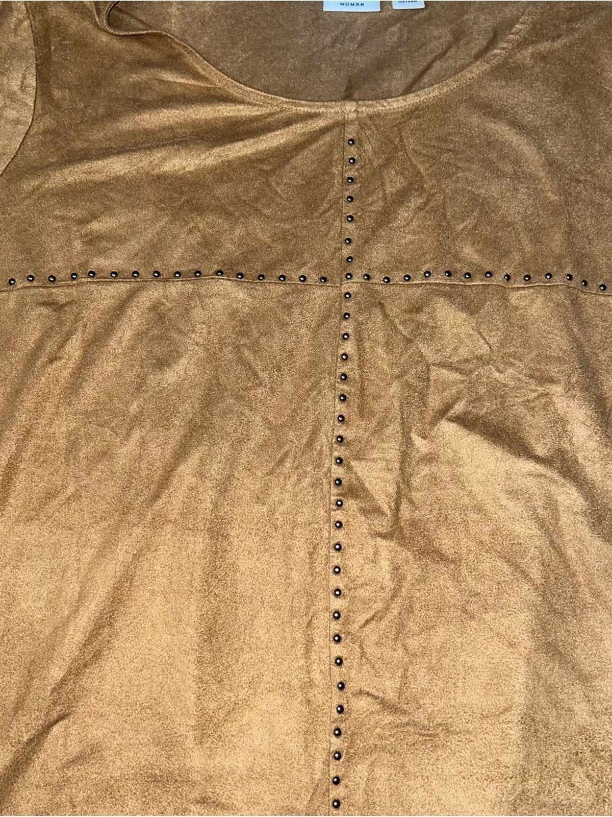 Plus Size Faux Suede Western Style Top with Rivet Detailing