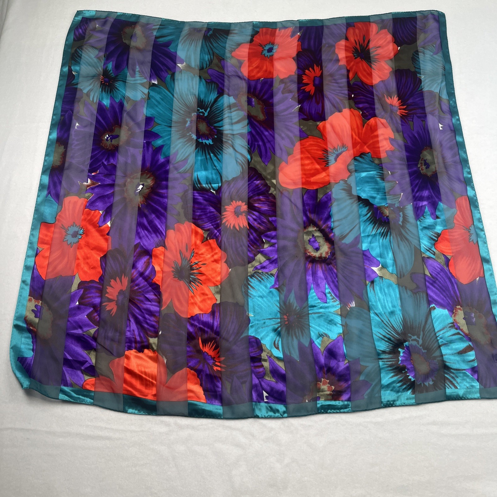 Tropical Floral Bright Colors Unbranded Silky Polyester Scarf Made in Korea!