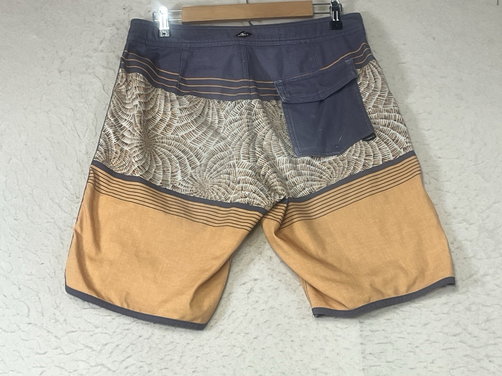 O’Neill Shorts Mens 31 Orange Tan Black Stripes Block Swimwear Boardshorts Pics