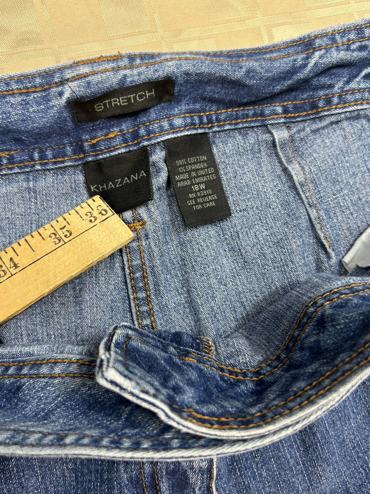 Khazana | 18W | Blue | Stretch Denim Front Pockets Belted Button Zipper Closure
