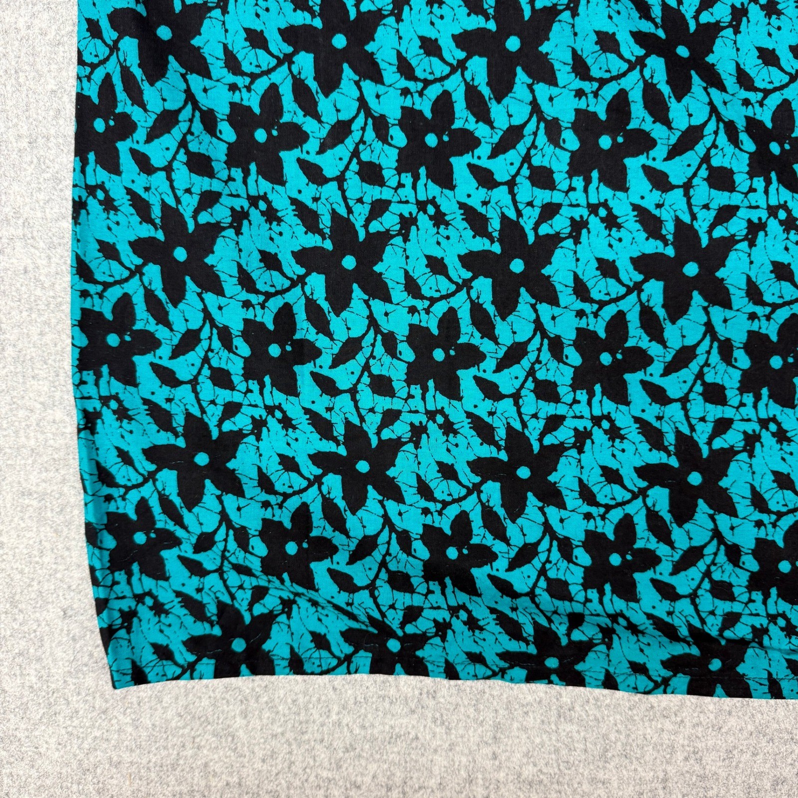 Unbranded Floral Batik Midi Dress L Teal Black Tie Strap Pockets Boho Sleeveless