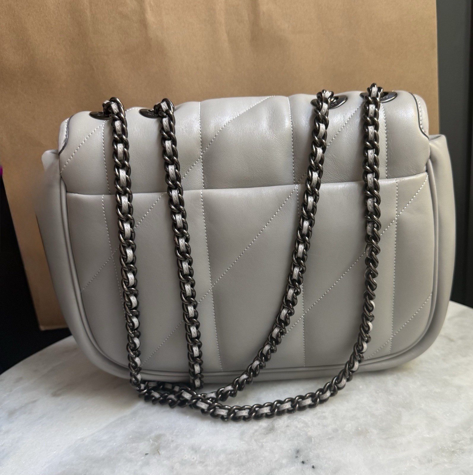 Coach Pillow Madison Shoulder Bag with Quilting in Dove Gray