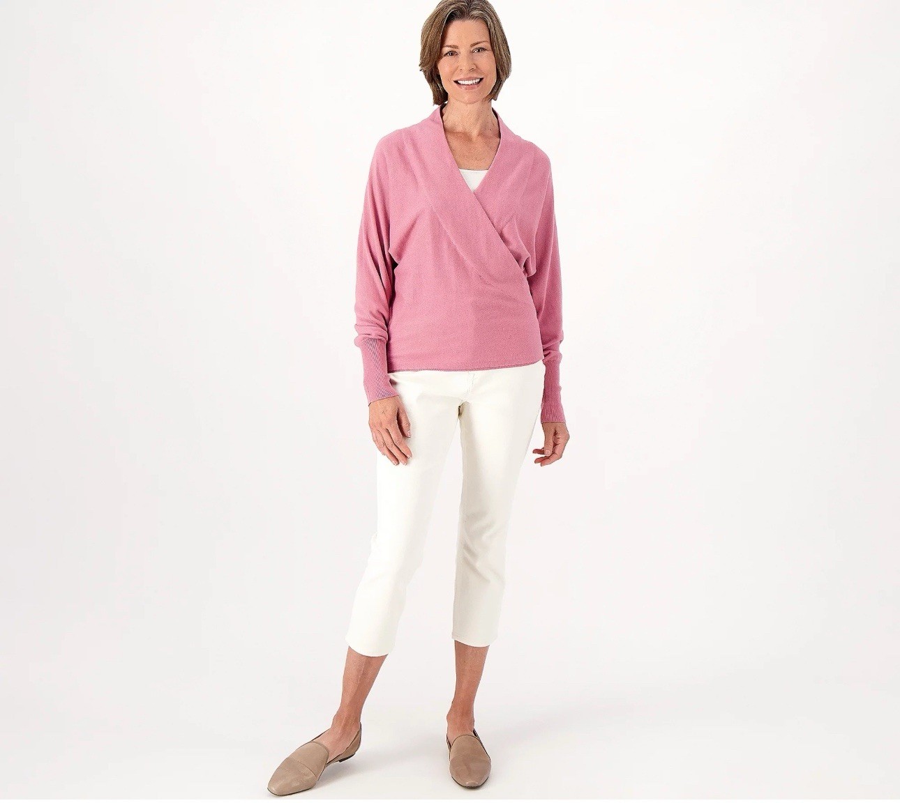 Encore By Idina Menzel Wrap Front Dolman Sweater Size XL Pink A518967