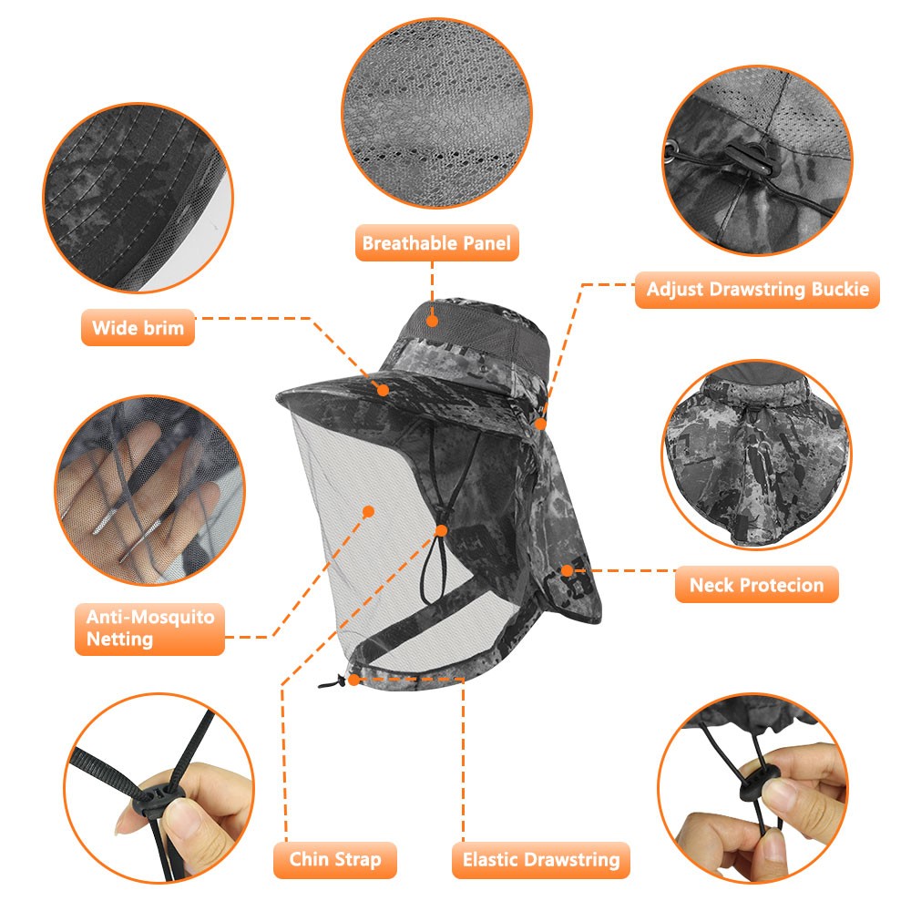 Mosquito Head Net Hat with Neck Flap Bug Insect Mesh Cap for Fishing Beekeeping
