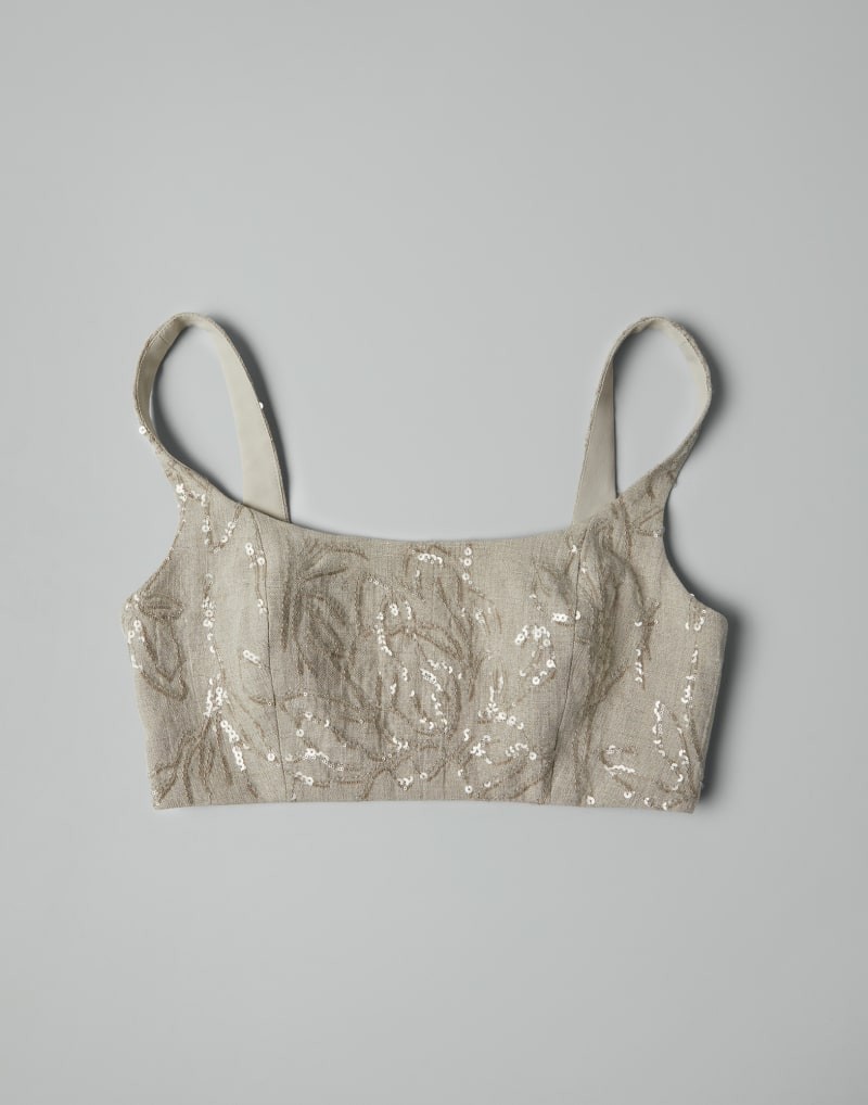 BRUNELLO CUCINELLI WOMEN’S BEIGE LINEN CROPPED TOP MSRP $2365