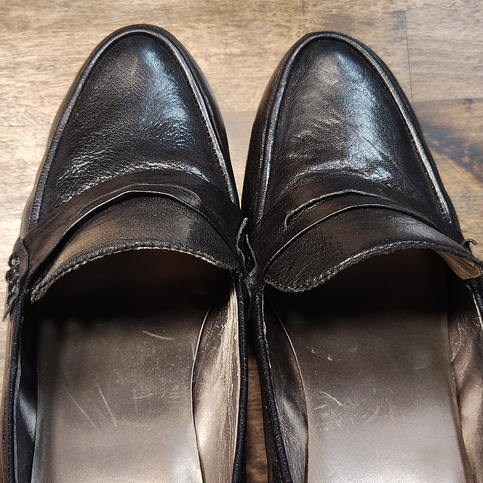 me Too Black Leather Platform Almond Toe Slip On Block Heel Loafers Womens 12M