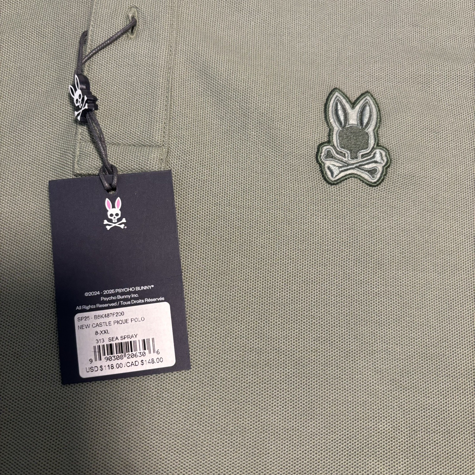 NWT Psycho Bunny Mens Sea Spray Green Short Sleeve Pique Polo Size 8 XXL Cotton