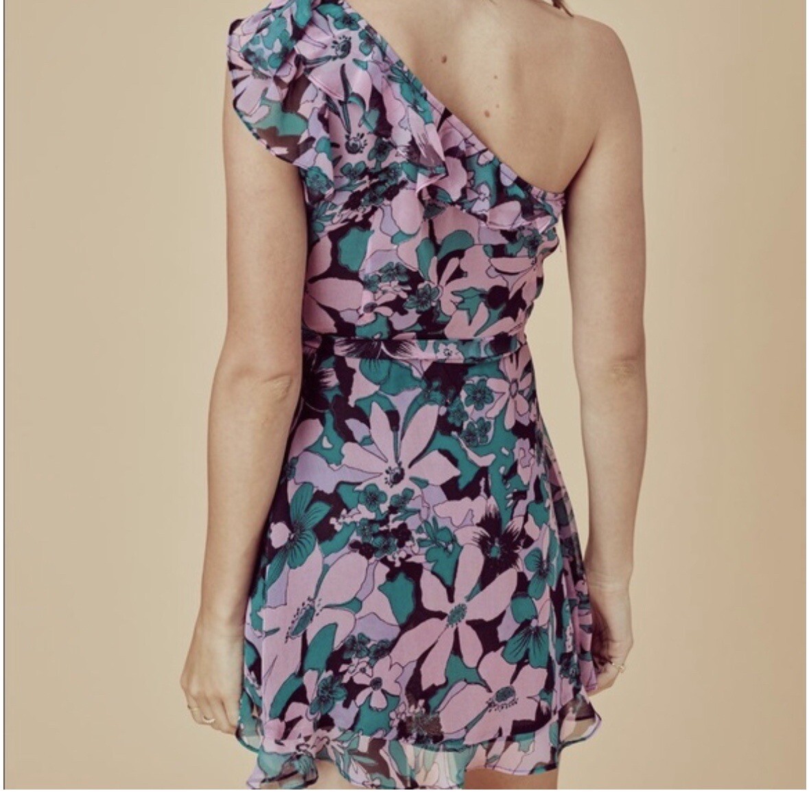 For Love and Lemons women’s Maritza floral multicolor one shoulder dress M