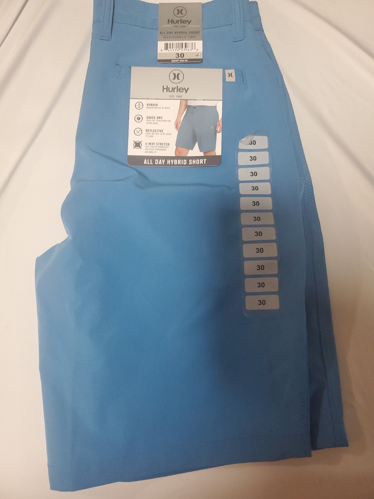 Hurley All Day Hybrid Quick Dry 4-Way Stretch Reflective Short 30 Sea Blue