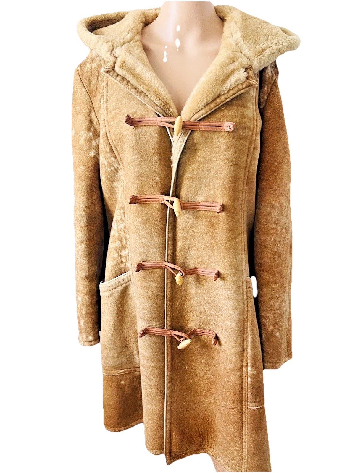VTG Abercrombie & Fitch Hooded Shearling Lambskin Toggle Coat Sawyer Of Napa 14