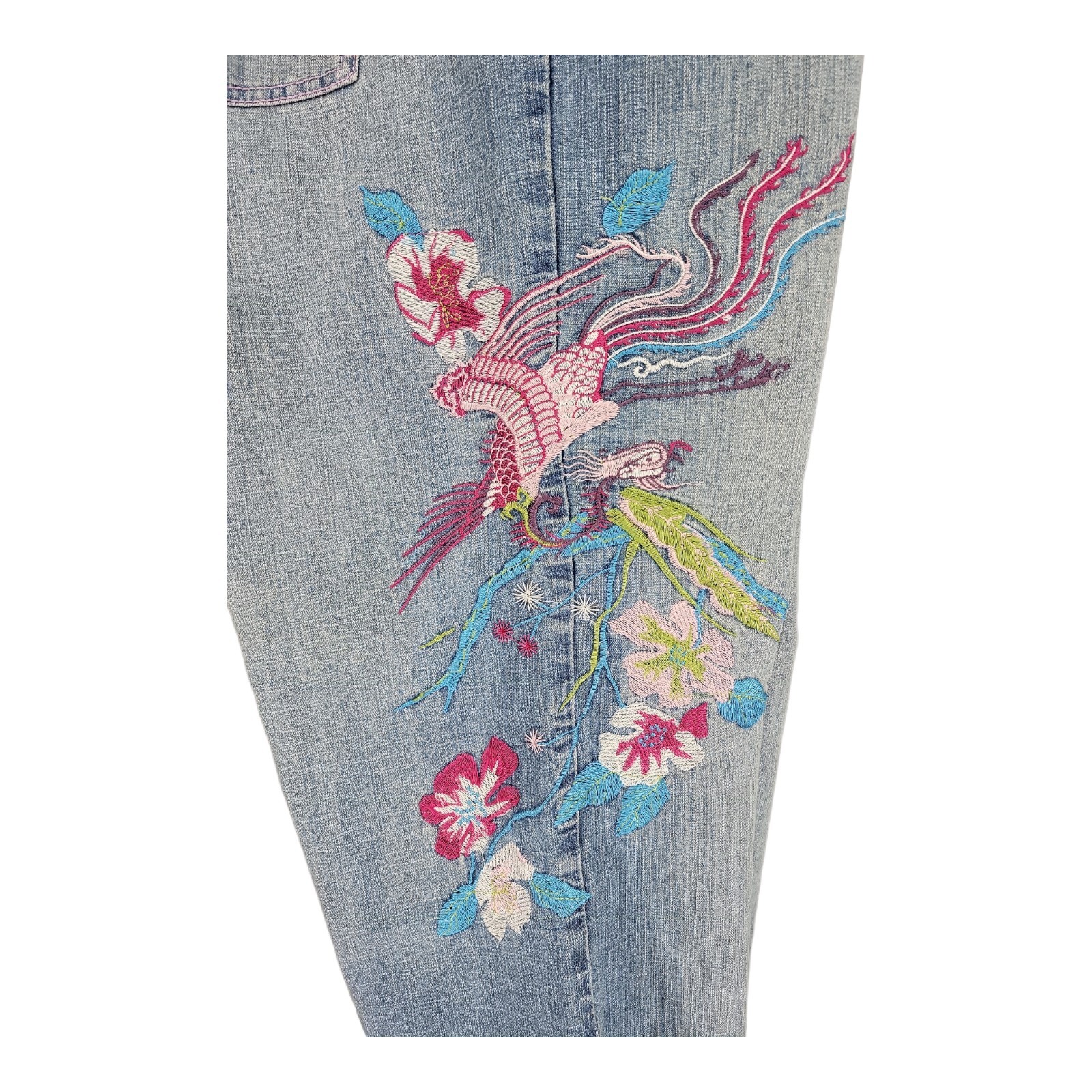 Crest Womens Jeans Wide leg Embroidered Ragged Hem Light Wash 21/22 41×30