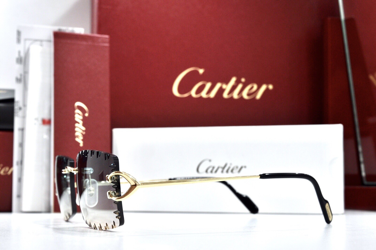 Cartier Rimless Piccadilly BIG C Decor Gold Occhiali Frame Glasses diamond lens