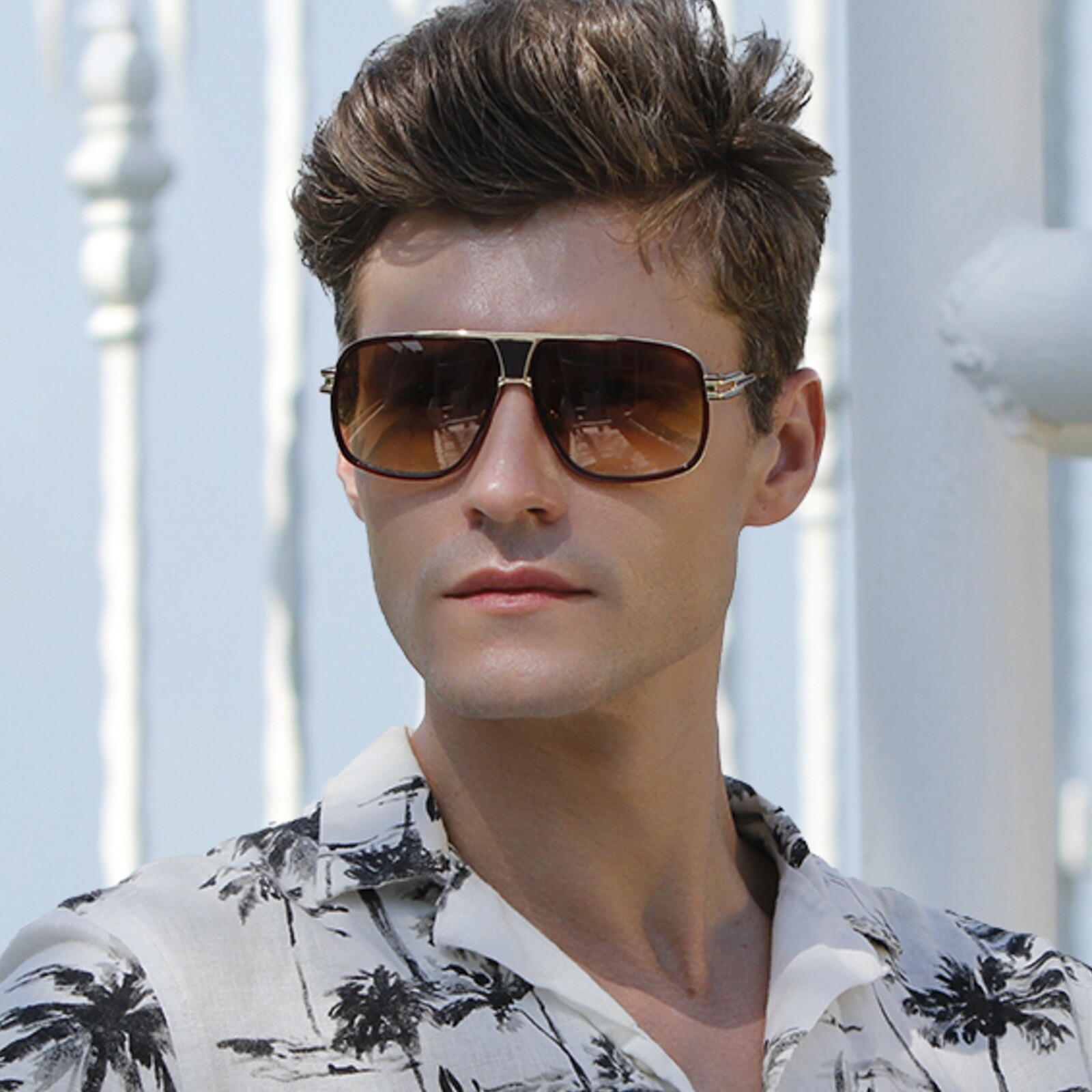 Mens Retro Aviator Classic Brown Tint Shades Gold Alloy Frame Beach Sunglasses