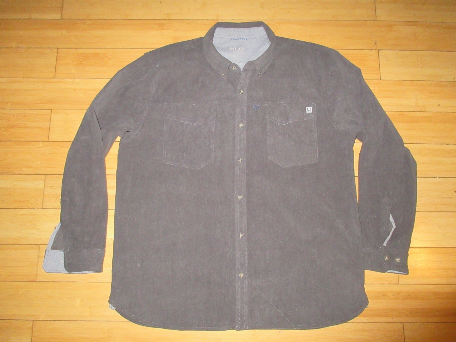 Huk Fishing Mens Hawser Corduroy Button Down LS Shirt XXL Volcanic Ash