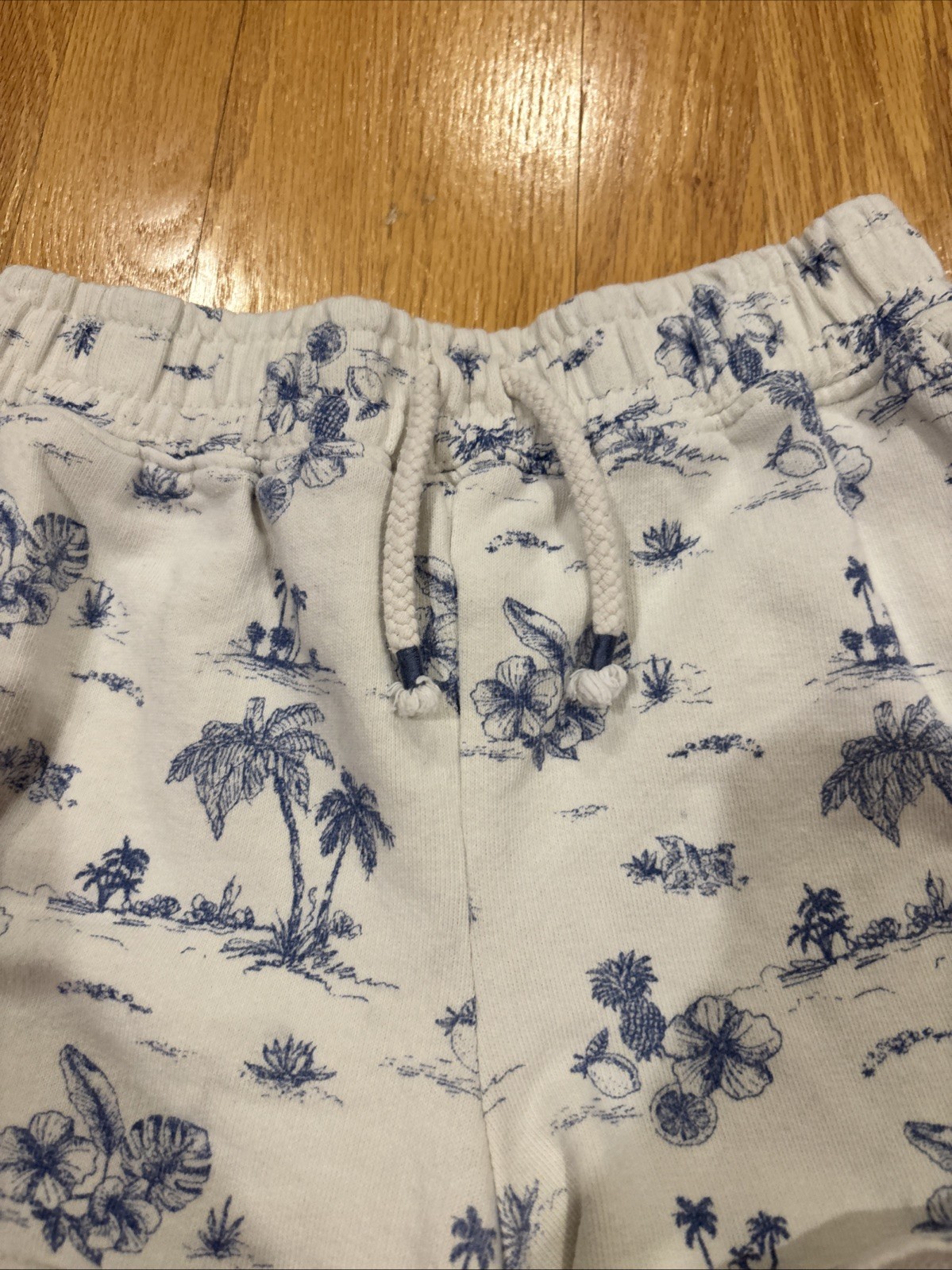 Zara blue tropical toile de jouy print drawstring waist Girls Size 13-14 CM 164
