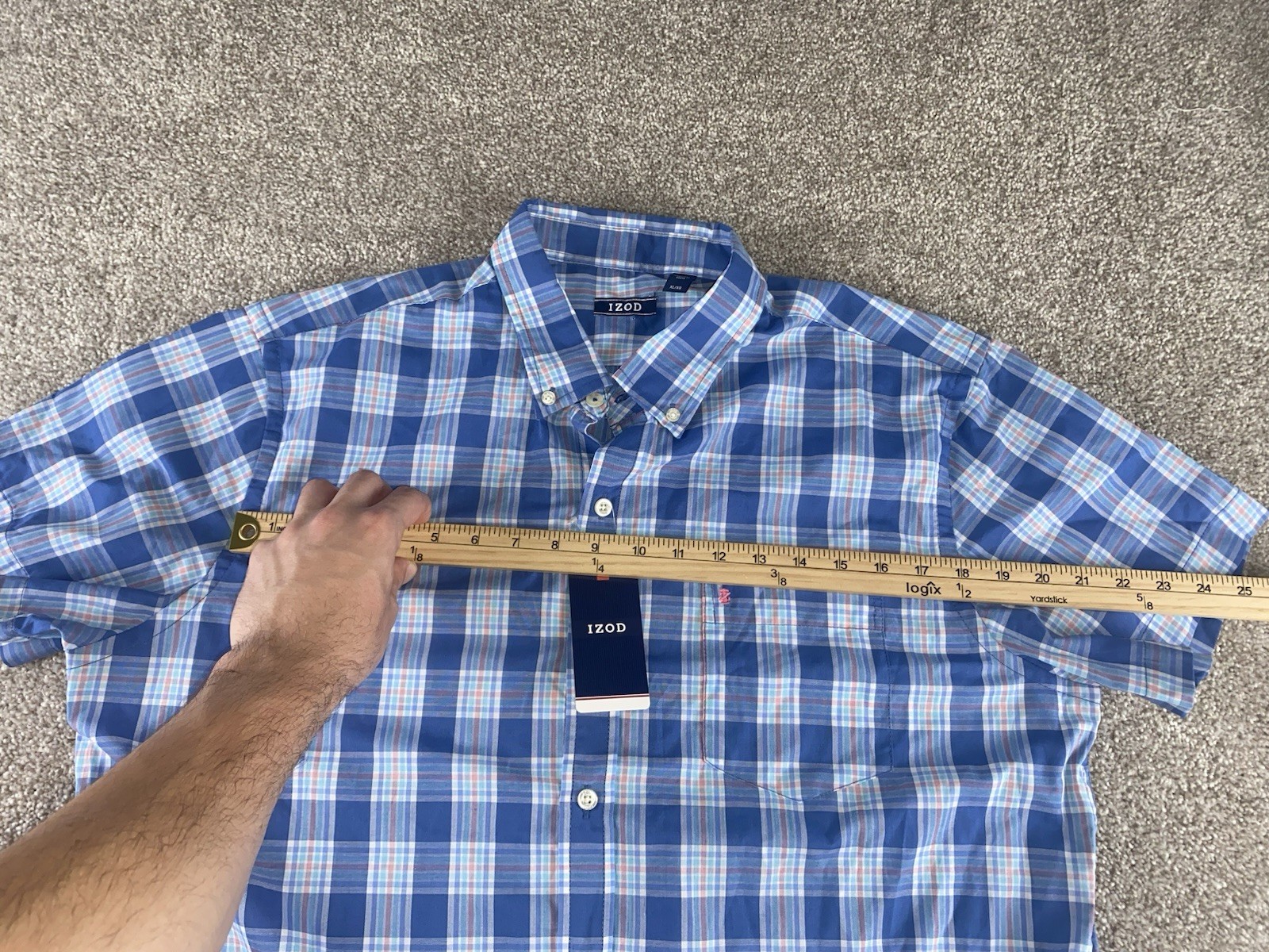 IZOD Bright Cobalt Essen Woven Premium Plaid Shirt Mens XL Preppy Cotton/Poly