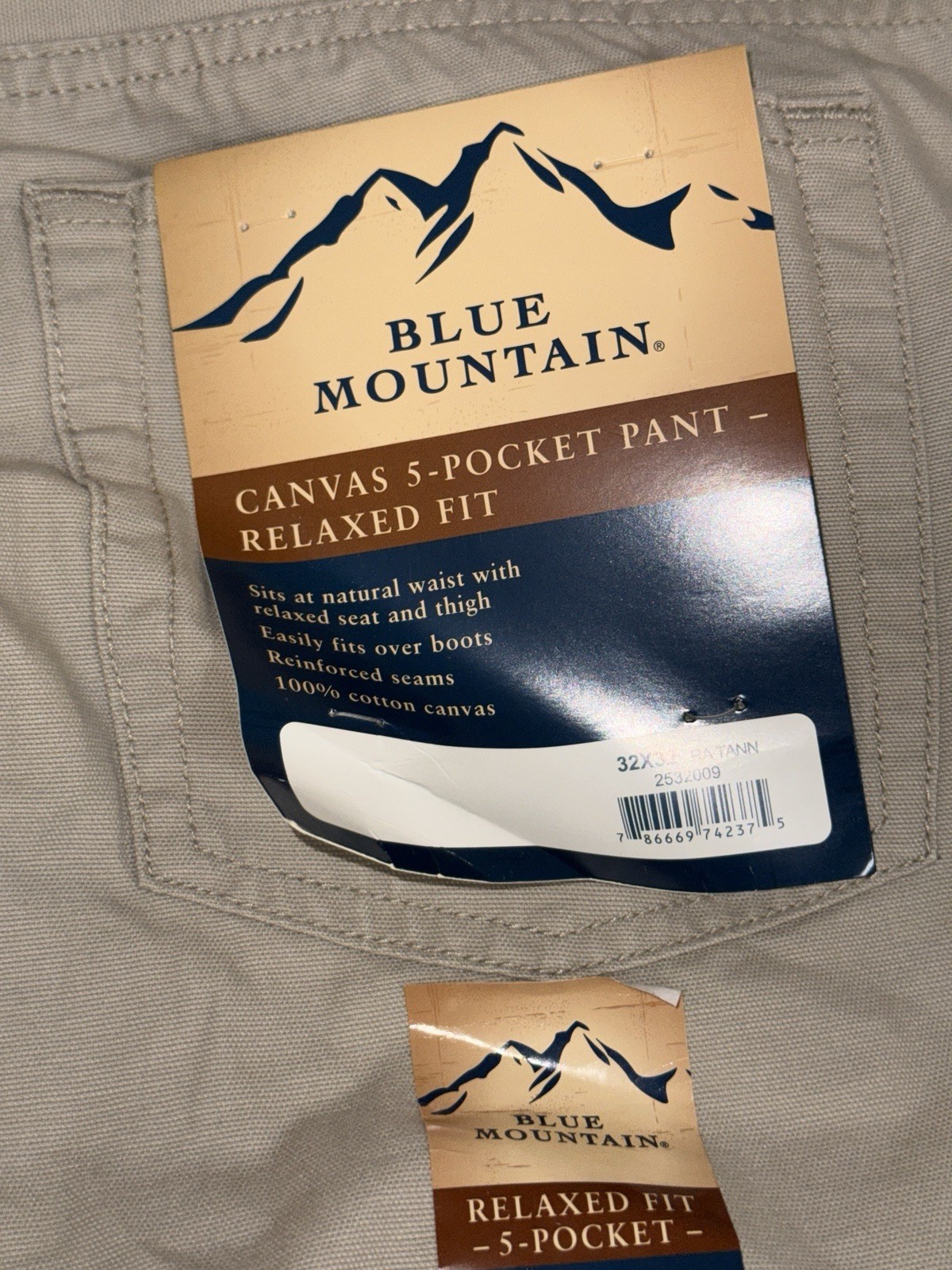 Blue Mountain Canvas 5 Pocket Pants Relaxed Fit 32×32 Khaki