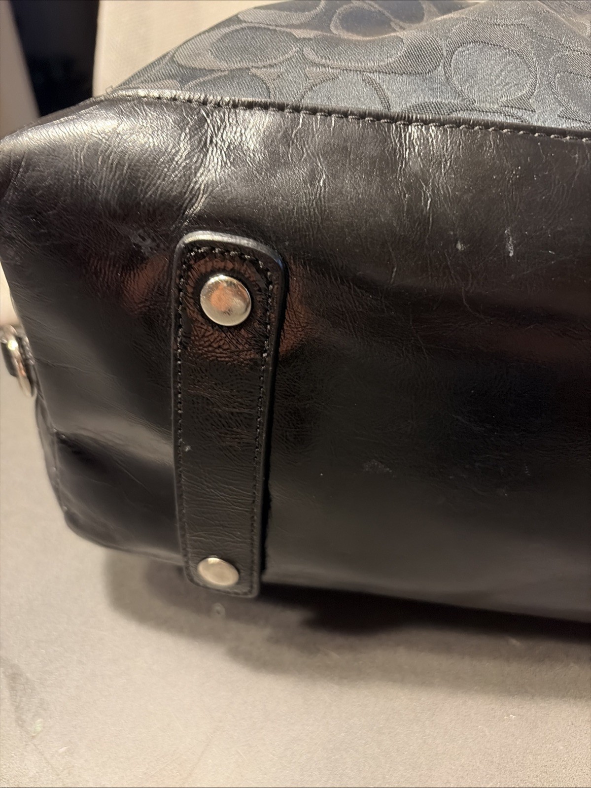 Coach Ashley Signature Sateen Large Satchel Black Canvas Leather Bag F15440 Nice