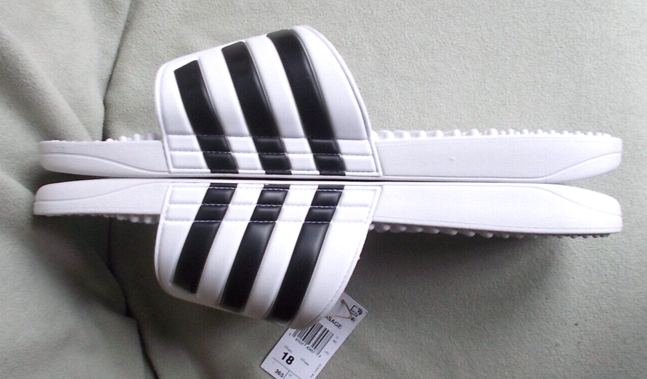adidas Adissage Slides Sandal, White/Black/White, 18 US Men, $35 NEW