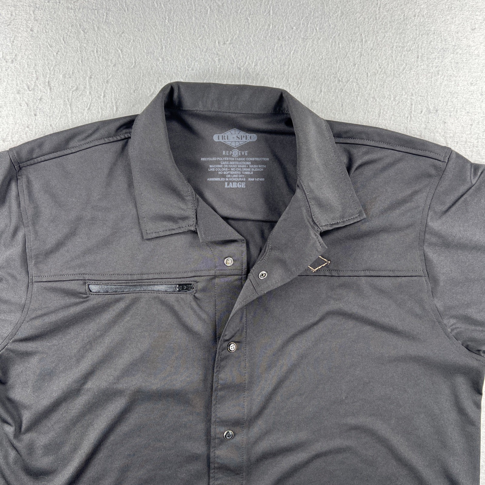 Tru-Spec Men’s Large Black Repreve Tactical Shirt Snap Buttons Zip Pockets