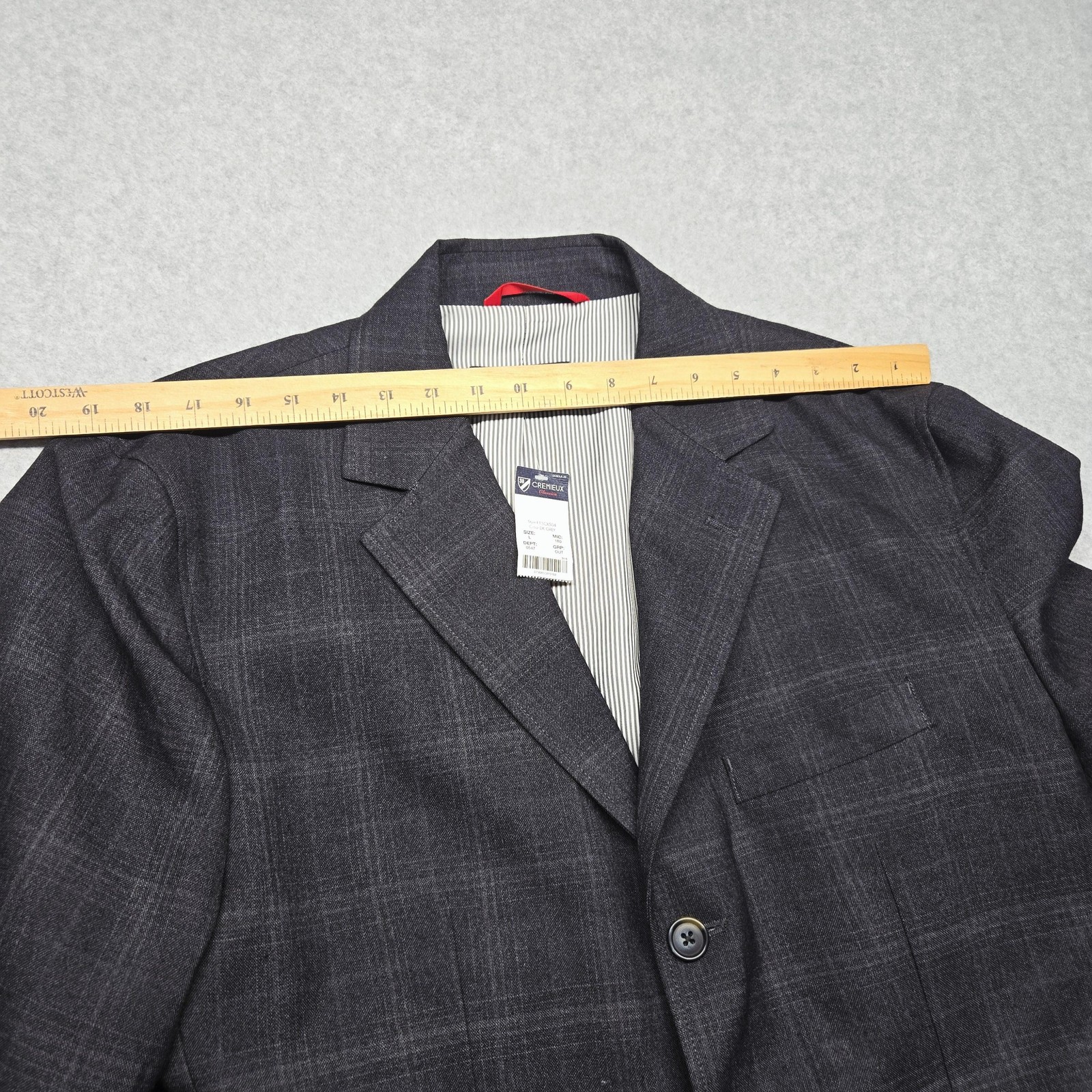Cremieux Blazer Mens Large Dark Grey Check Plaid Off-Duty Jacket Wool Blend