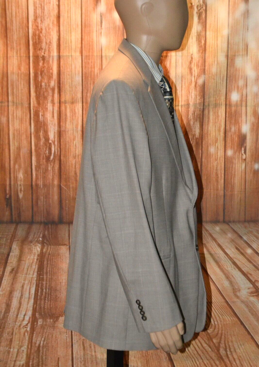 Nautica Men 100% Wool Gray Check 2 Front Button Suit Sz 46R Wst 40×30