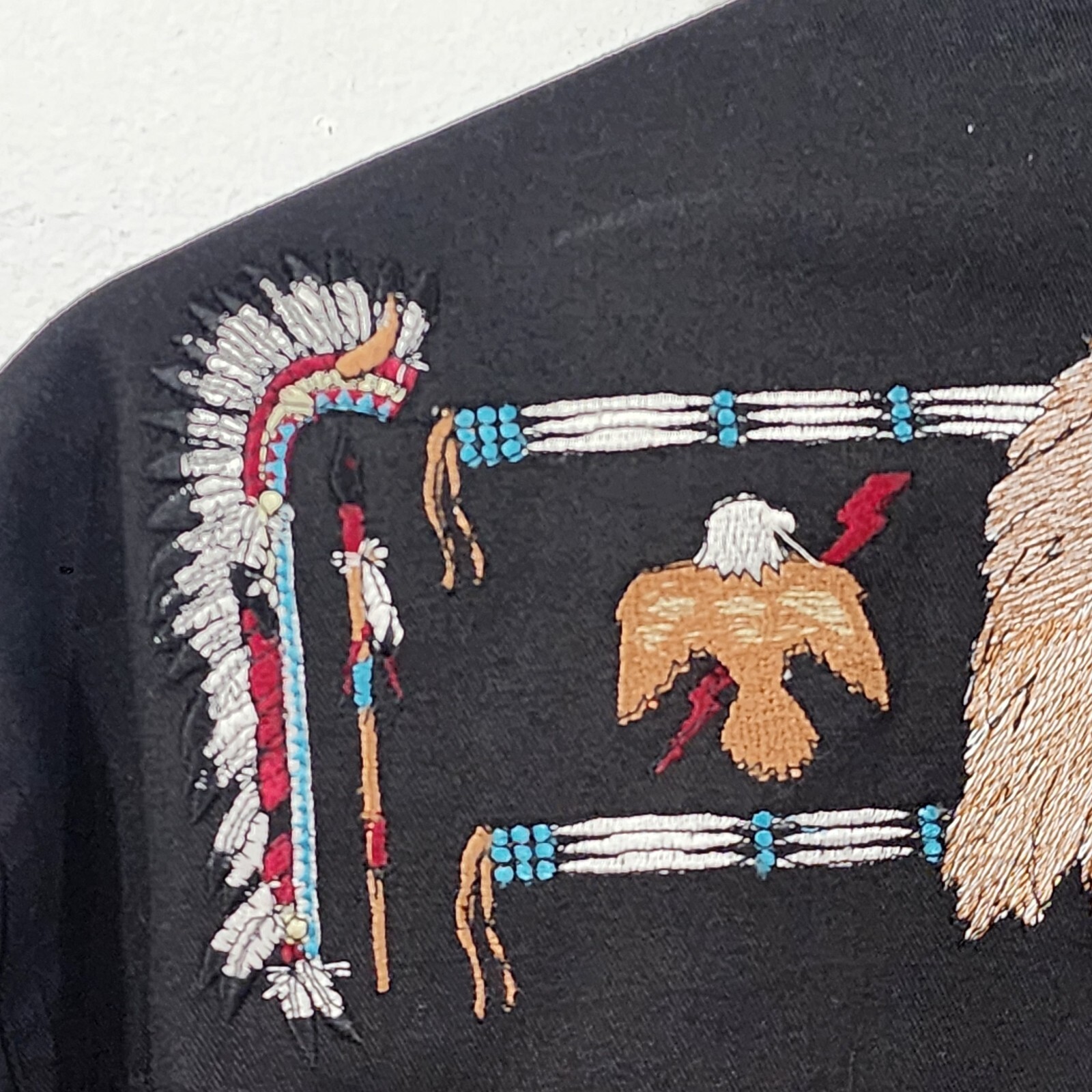 Crazy Cowboy Mens Shirt Black Eagle Embroidered Southwestern Snap Front Size M