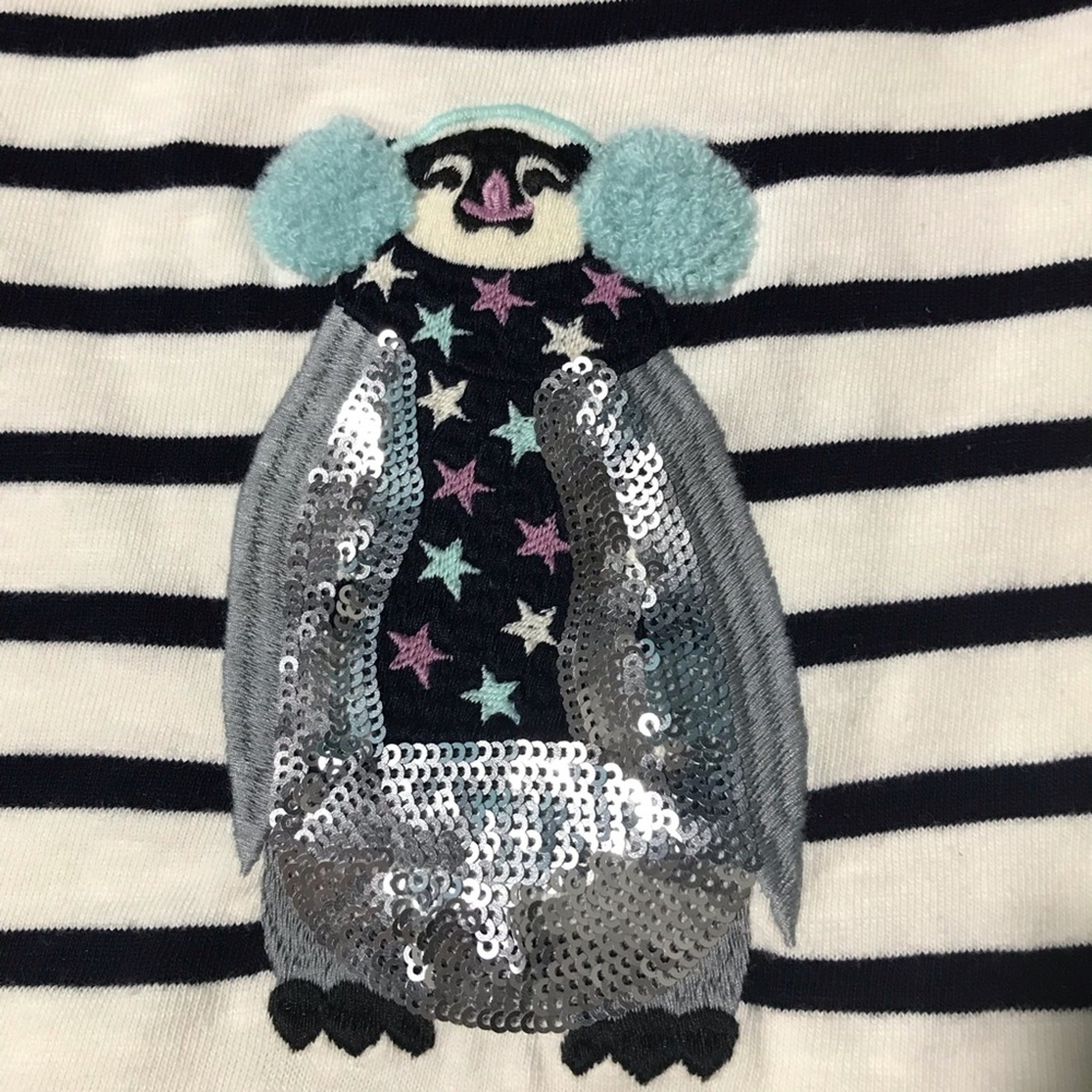 Talbots cotton long sleeve top nautical stripes embroidered penguin sequins S