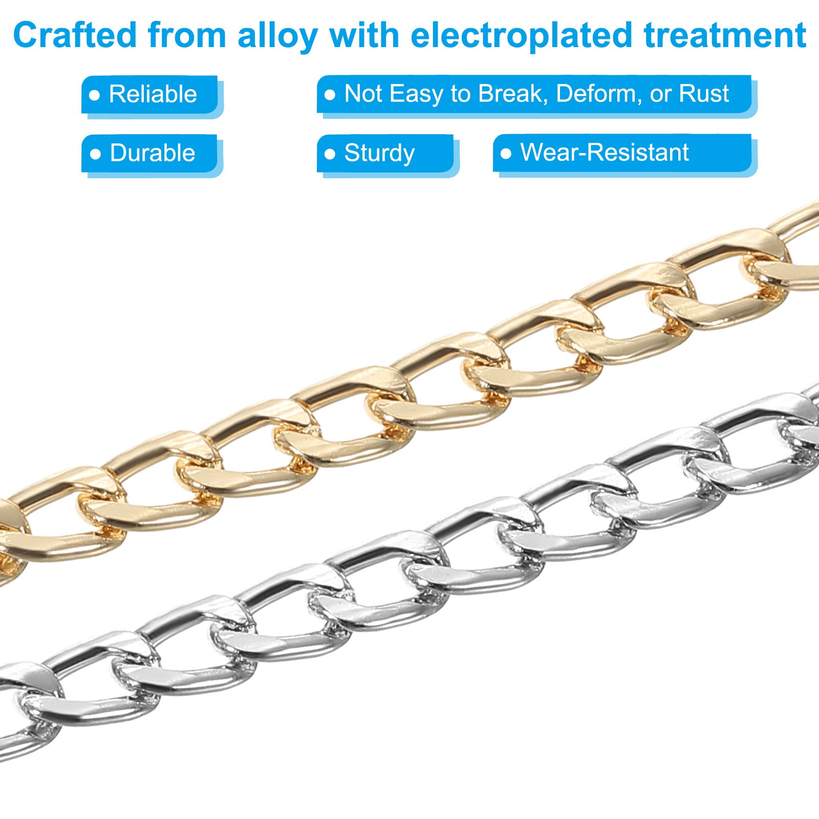 Purse Flat Chain Strap 16″ for DIY Purse Handbag Clutch Light Gold