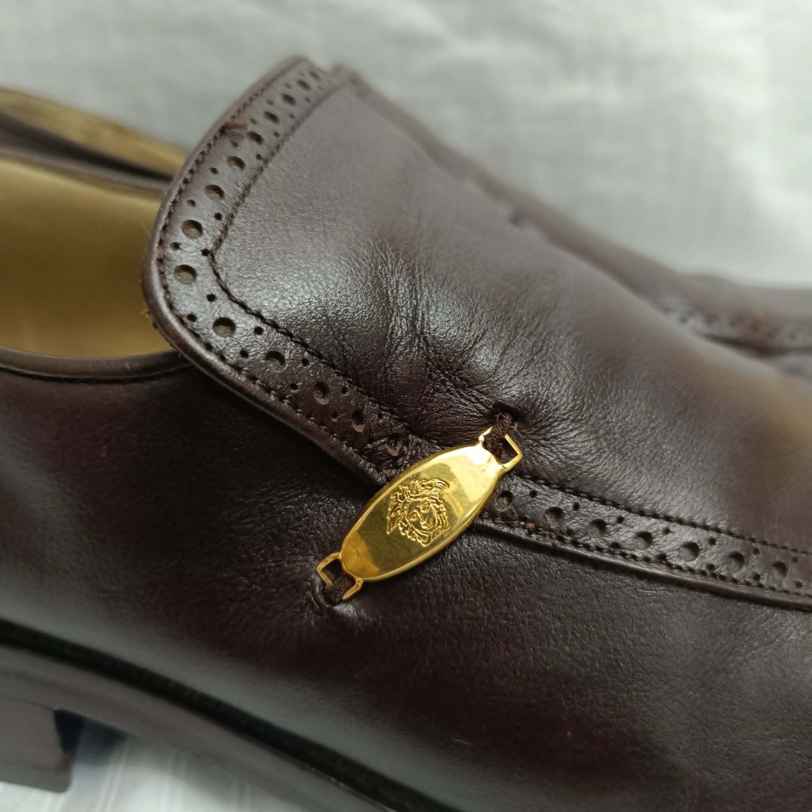 Gianni Versace Shoe Vintage Men Leather Medusa Logo Brown Loafers Sz 43 EU 10 US