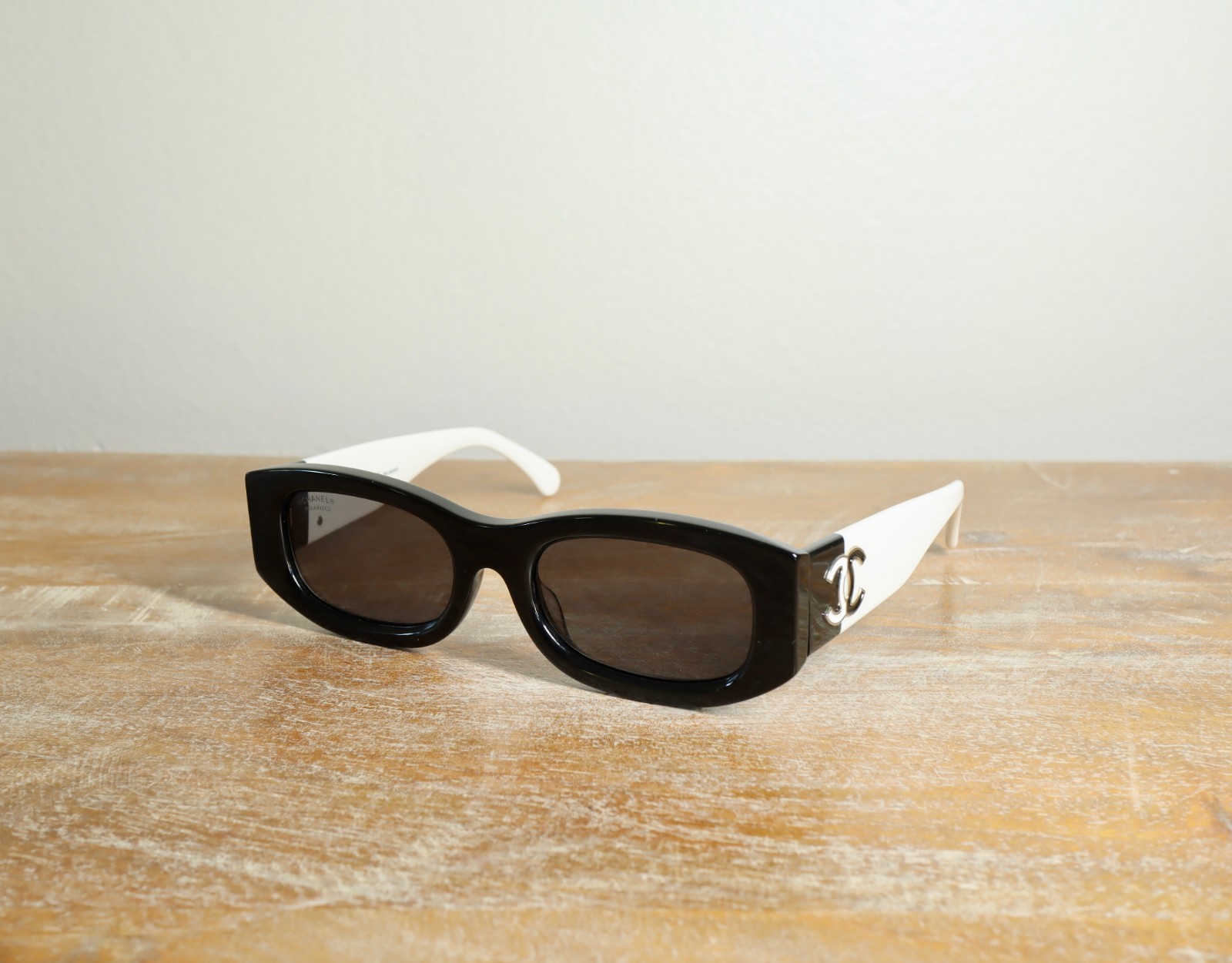 CHANEL CH5525 Rectangle Sunglasses 52mm Black White/Gray Polarized Lens 100% UV