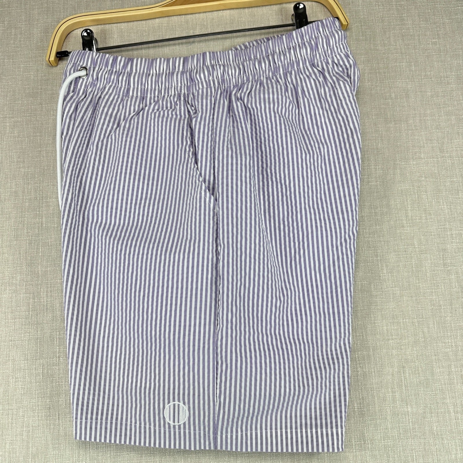 Haspel Swim Trunks Mens Medium Purple Seersucker Striped Beach Shorts NWT